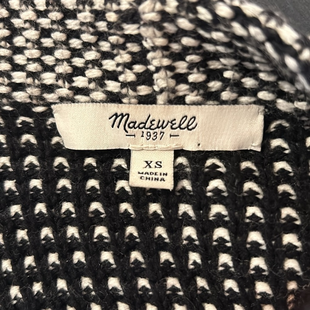 Madewell Black and White Knit Cocoon Open Front Cardigan Size XS - Picture 5 of 6